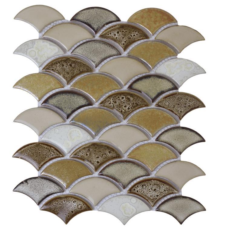 Elysium Tiles, Handmade Porcelain Mosaic, Dragon Scale, Multi-color, Multi-size