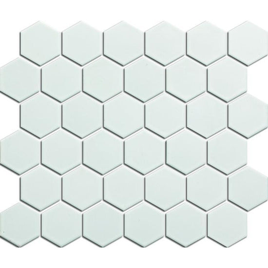 Elysium Tiles, Handmade Porcelain Mosaic, White Hexagon Matte, 2” x 2”