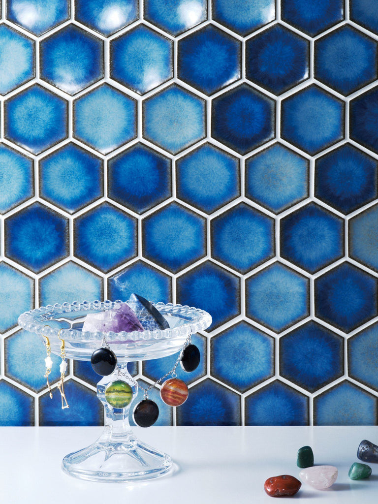 Cepac Porcelain Mosaic Tiles, Frost Proof/Acid Resistant, Odyssey, Multi-color, 2″ Concaved Hexagon