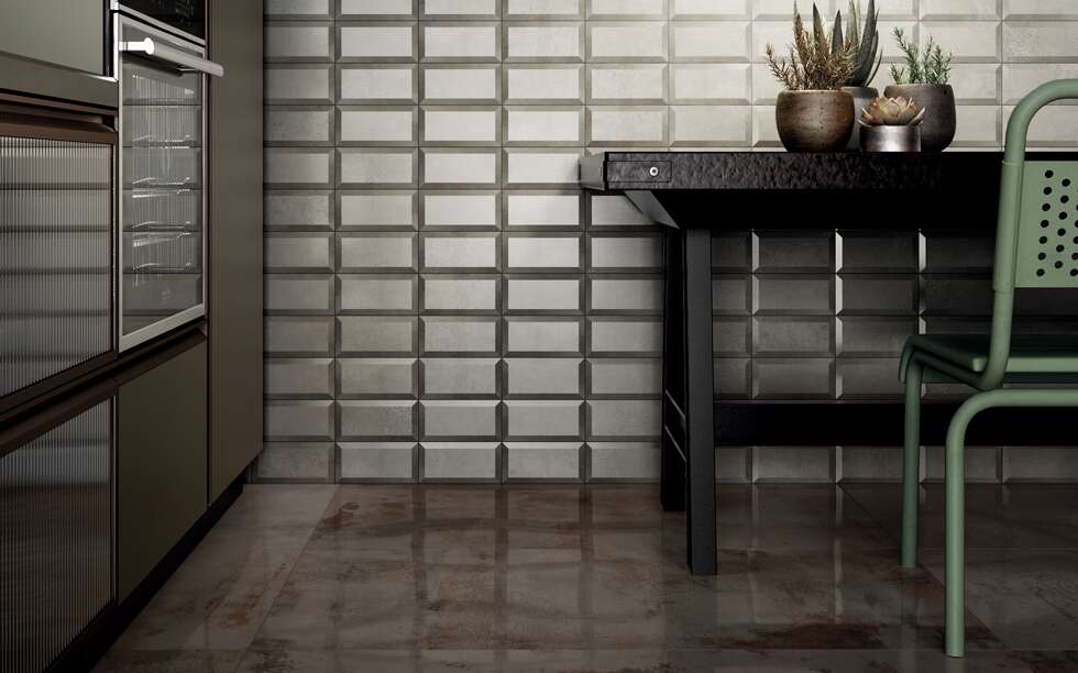 Diesel Living, Iris Ceramica Floor Tiles, Metal Perf, Flamed Copper Lucidato, Multi-size