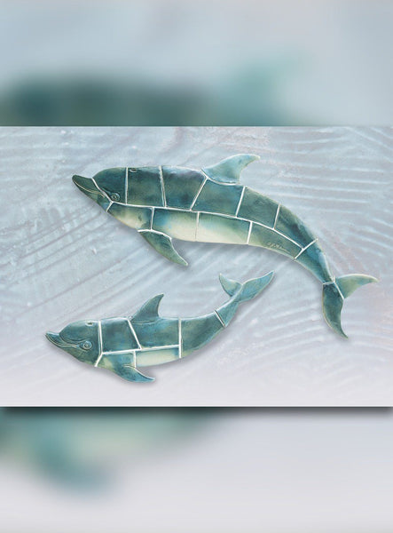 Cepac Porcelain Mosaic Tiles, Frost Proof/Acid Resistant, Handcrafted Dolphins, Multi-size