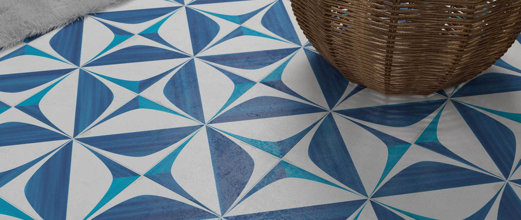 WOW Floor Tiles, Blanc et Bleu Collection, Leaf Decor