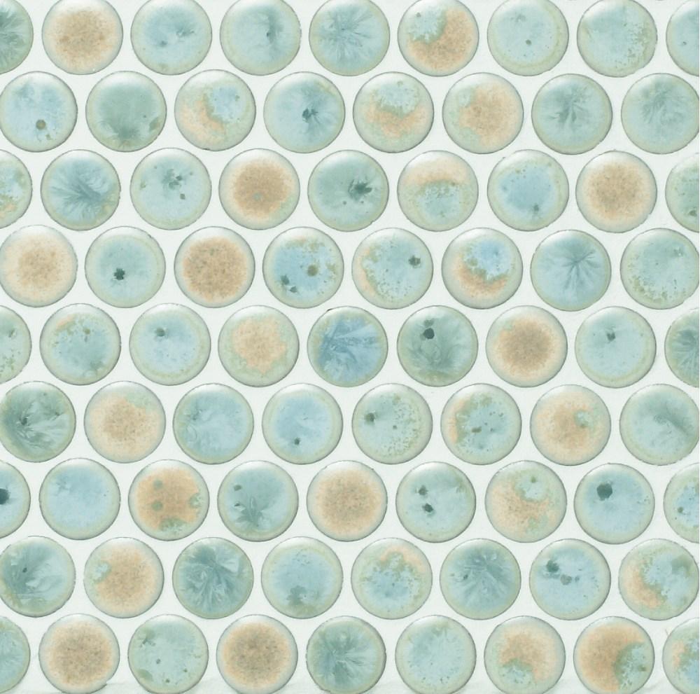 Cepac Porcelain Mosaic Tiles, Frost Proof/Acid Resistant, Gemstone, Aquamarine, 3/4″ Penny Round