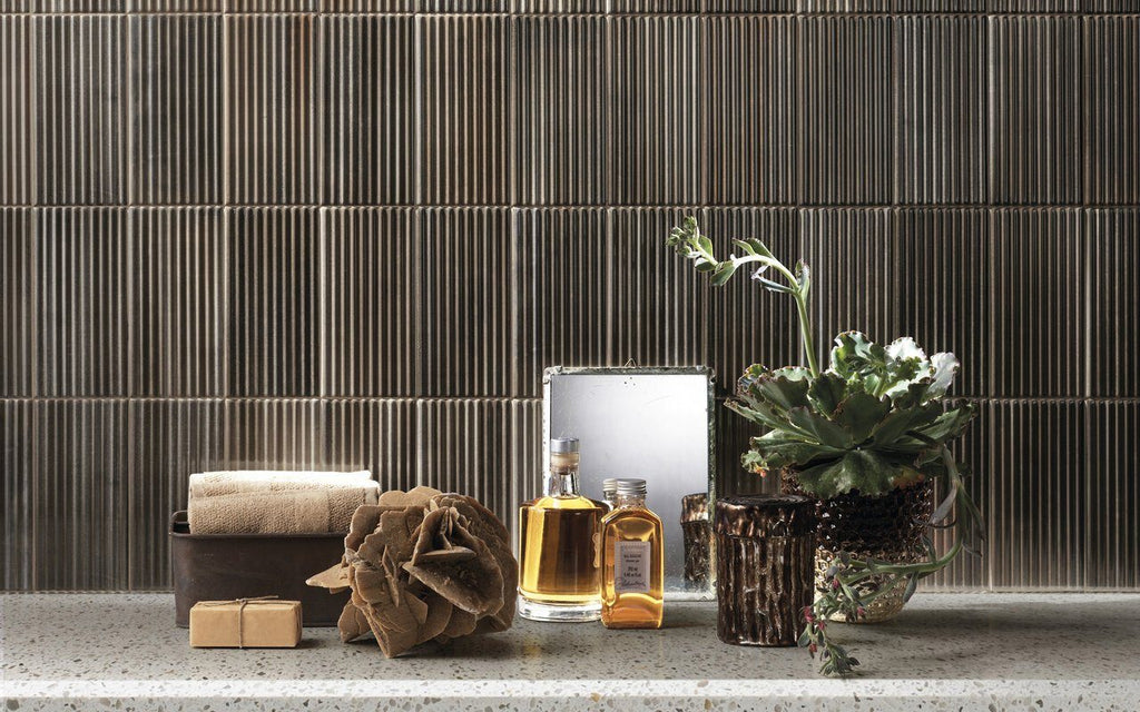 Diesel Living, Iris Ceramica Wall Tiles, Ribbed Oxide, Burnish, 4”x8”