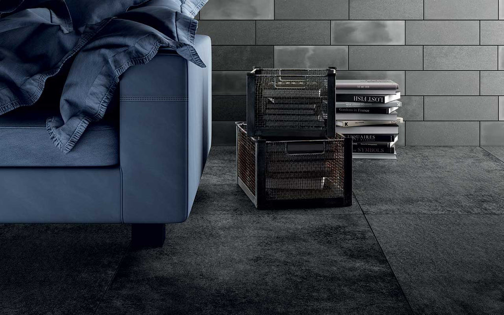 Diesel Living, Iris Ceramica Floor Tiles, Camp, Army Canvas Black, Multi-size