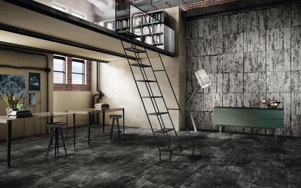 Diesel Living, Iris Ceramica Floor Tiles, Combustion Crackle, Black, Multi-size