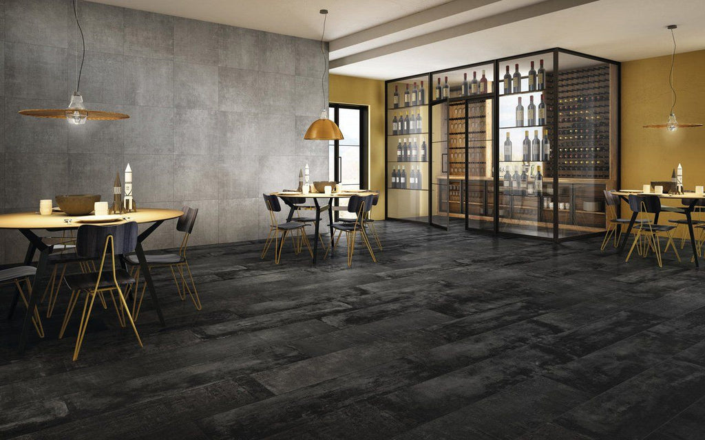 Diesel Living, Iris Ceramica Floor Tiles, Grunge Concrete, Scratch Black, Multi-size