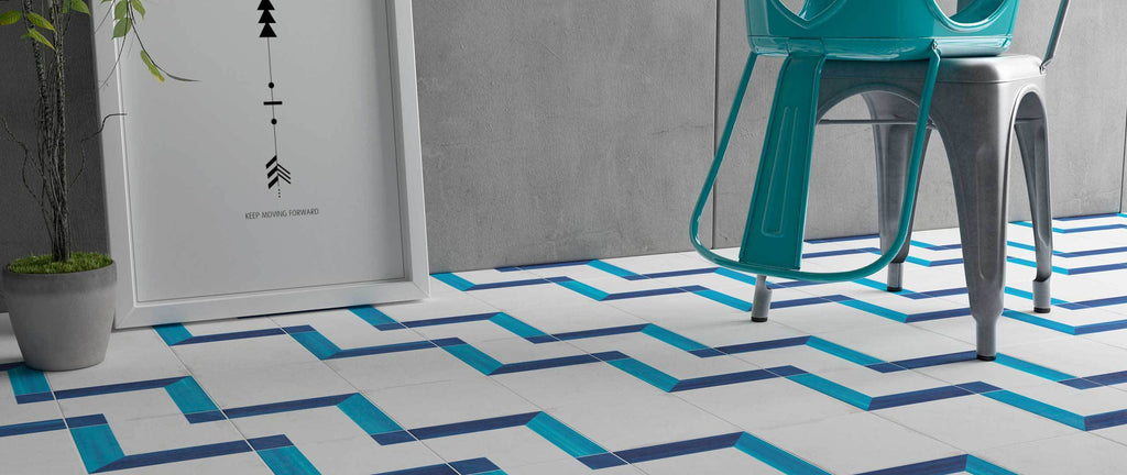 WOW Floor Tiles, Blanc et Bleu Collection, Square Decor