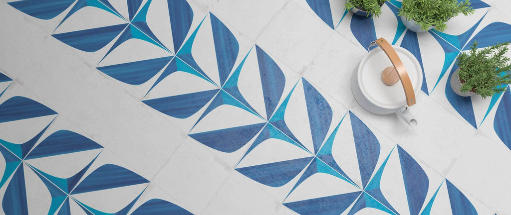 WOW Floor Tiles, Blanc et Bleu Collection, Leaf Decor