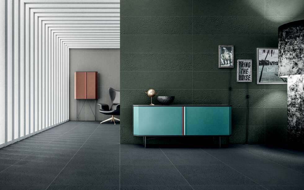 Diesel Living, Iris Ceramica Floor Tiles, Cement Mexican, Rugged Deep Green, Multi-size