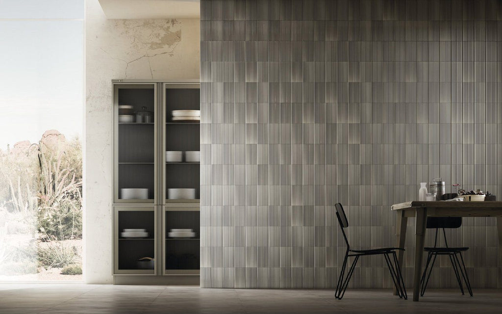Diesel Ribber Tile Diesel Living, Iris Ceramica Wall Tiles, Ribbed Oxide, Grey, 4”x8 ...