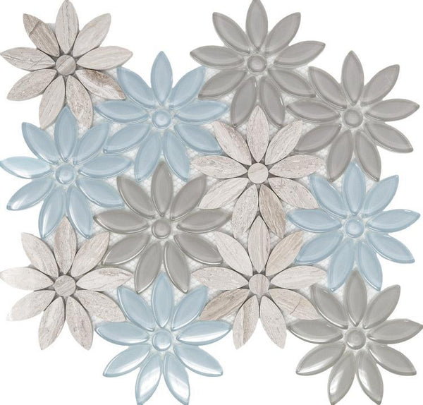 Elysium Tiles, Mosaic Glass, Daisy, Multi-color, 10" x 11.25"