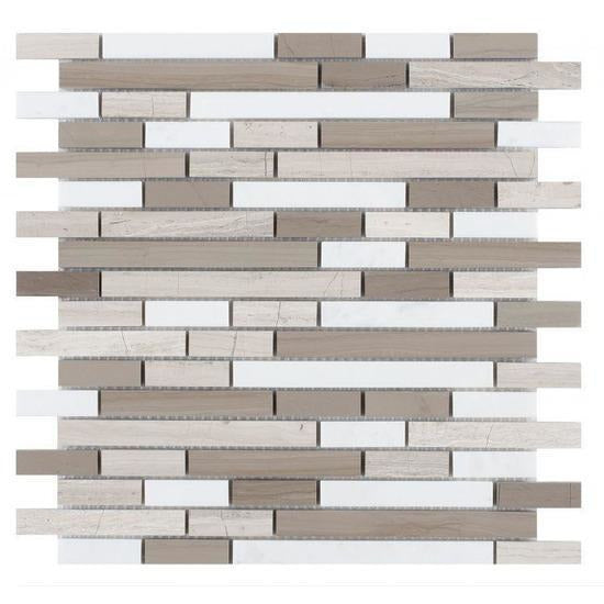 Elysium Tiles, Marble Mosaic, Smoke Grey Stack, 11.75" x 12"