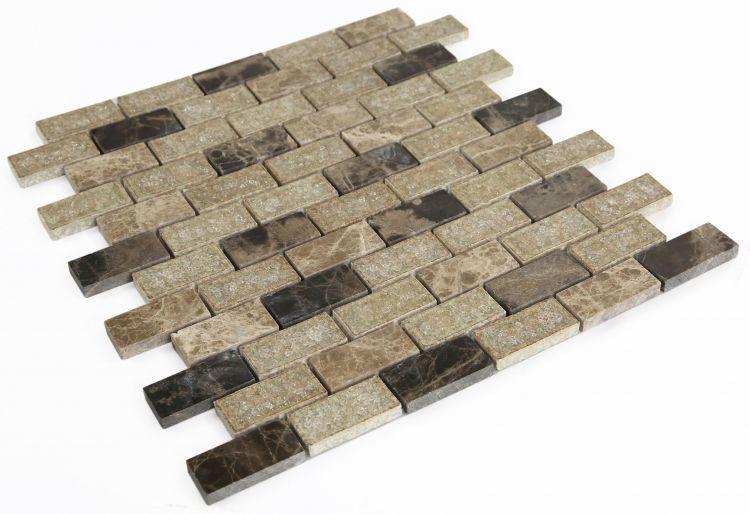 Elysium Tiles, Crackle Glass Mosaic, Cappuccino, Multi-size