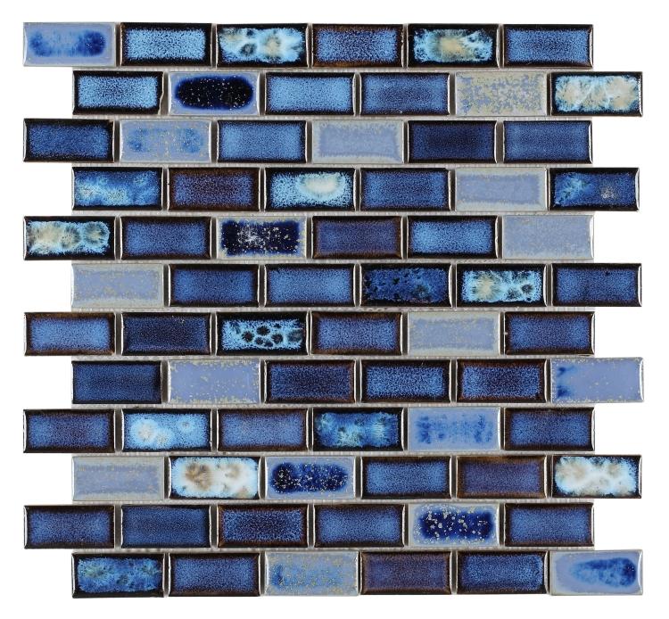 Elysium Tiles, Handmade Porcelain Mosaic, Royal Blue Stack, 11.75" x 11.75"