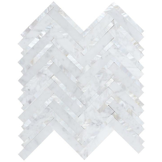 Elysium Tiles, Pearl Mosaic, Diana Herringbone Carrara, 11.25" x 11.25"