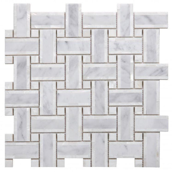 Elysium Tiles, Pearl Mosaic, Diana Cross Carrara, 12.25" x 12.25"