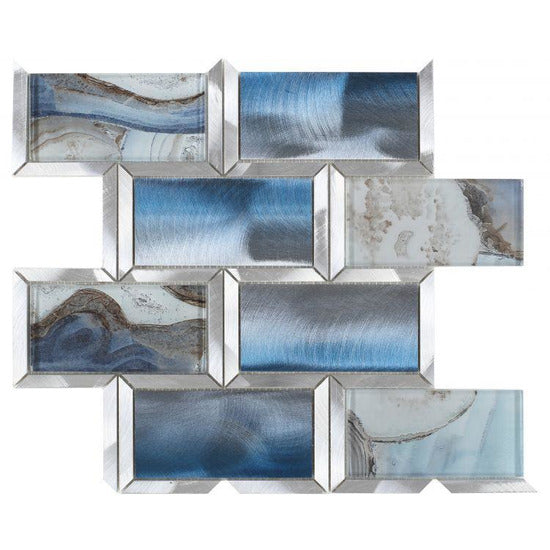 Elysium Tiles, Mosaic Glass, Subway Shell Blue 12" x 12"