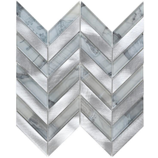 Elysium Tiles, Mosaic Glass, Chevron Shell Grey, 11" x 11"