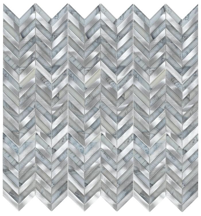 Elysium Tiles, Mosaic Glass, Chevron Shell Grey, 11" x 11"