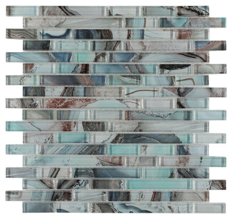 Elysium Tiles, Mosaic Glass, Linear, Multi-color, 11.75" x 12"