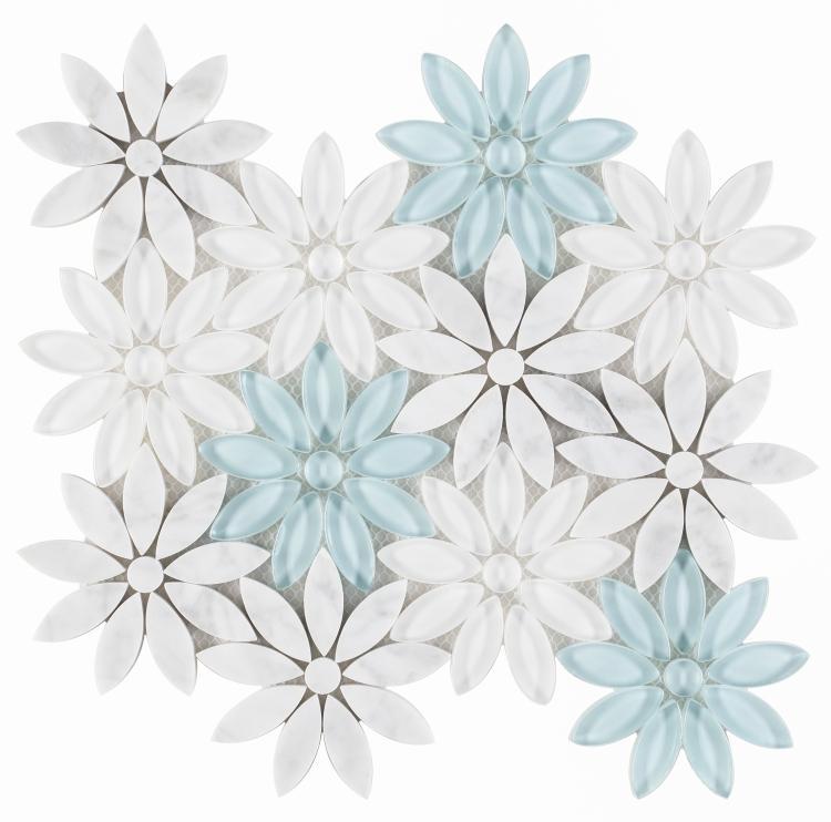 Elysium Tiles, Mosaic Glass, Daisy, Multi-color, 10" x 11.25"