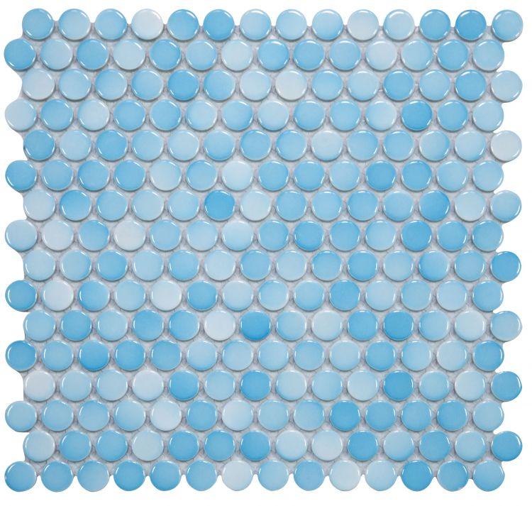 Elysium Tiles, Handmade Porcelain Mosaic, Penny Round, Multi-color, 11.5" x 11.5"