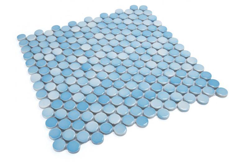 Elysium Tiles, Handmade Porcelain Mosaic, Penny Round, Multi-color, 11.5" x 11.5"