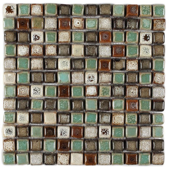 Elysium Tiles, Handmade Porcelain Mosaic, Atlas, Multi-color, 11.75" x 11.75"