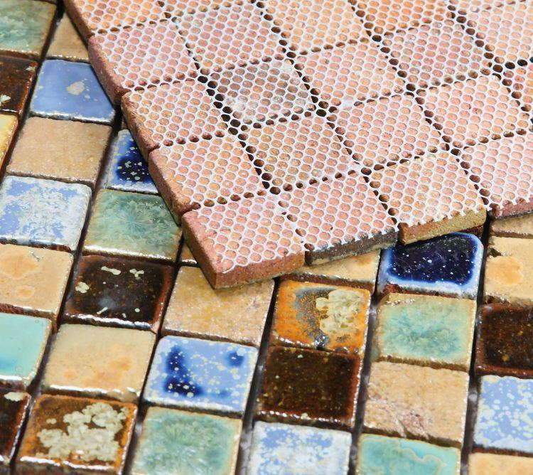 Elysium Tiles, Handmade Porcelain Mosaic, Terra, Multi-color