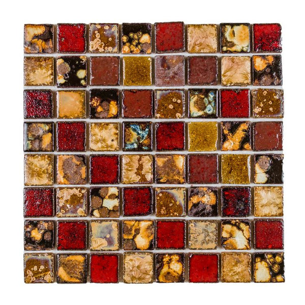 Elysium Tiles, Handmade Porcelain Mosaic, Tropical, Multi-color