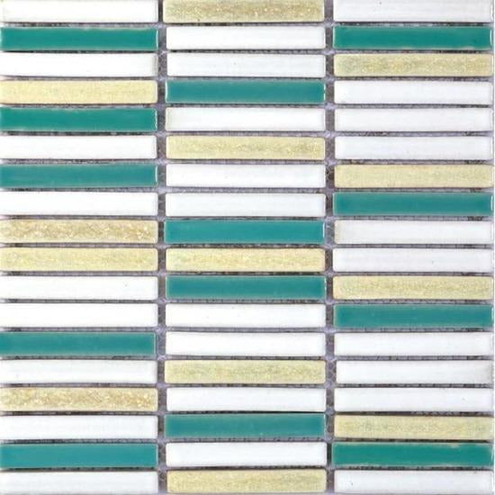 Elysium Tiles, Handmade Porcelain Mosaic, Grass Slender, 11.75" x 11.75"