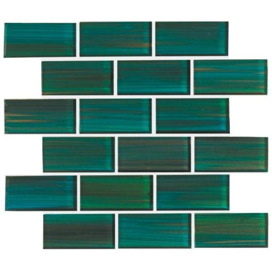 Elysium Tiles, Mosaic Glass, Forest Green, 12" x 12"
