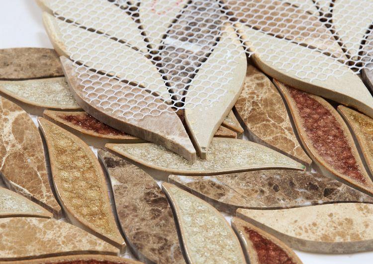 Elysium Tiles, Crackle Glass Mosaic, Leaf, Multi-color, 10" x 12"