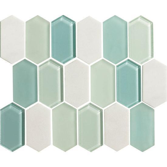 American Olean Linear Hexagon Glass & Stone Mosaic Tile, Alair Collection, Multi-Color, 10x12