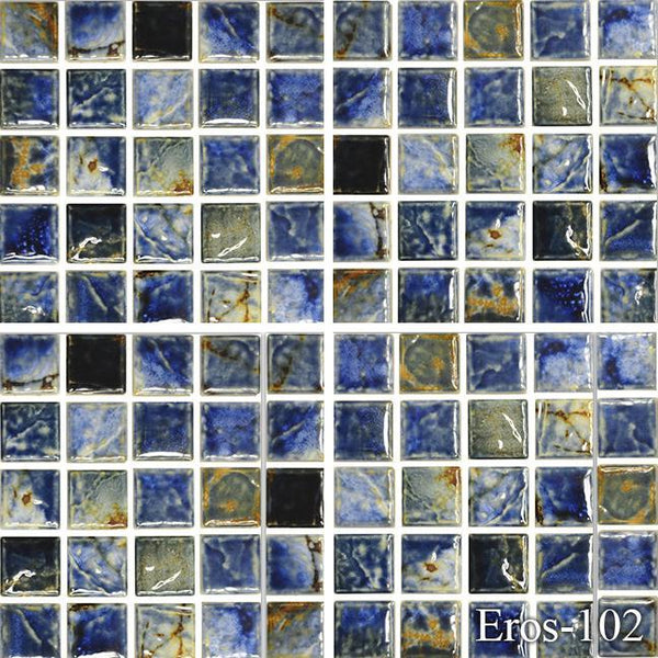Fujiwa Pool Tiles, Eros 100 Series, Multi-color, 1" x 1"