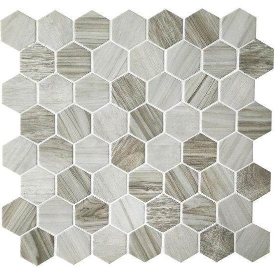 American Olean Hexagonal Glass Mosaic Tile, Crosswood Collection, Multi-Color, 11x12