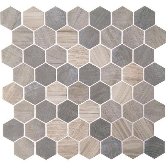 American Olean Hexagonal Glass Mosaic Tile, Crosswood Collection, Multi-Color, 11x12