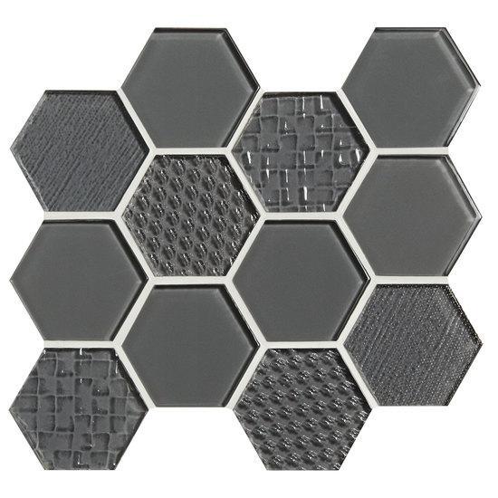 American Olean Hexagonal Multi-Structured Glass Mosaic Tile, Felicity Collection, Multi-Color, 9x10
